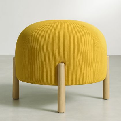 Buy Round Corduroy Upholstered Pouf with Natural Wood Legs - Merv Mustard 61450 in the Europe 