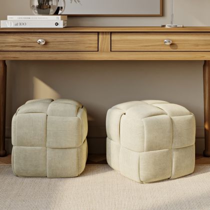 Buy Square Corduroy Upholstered Pouf - Modern Design - Dice Ivory 61451 - in the EU 