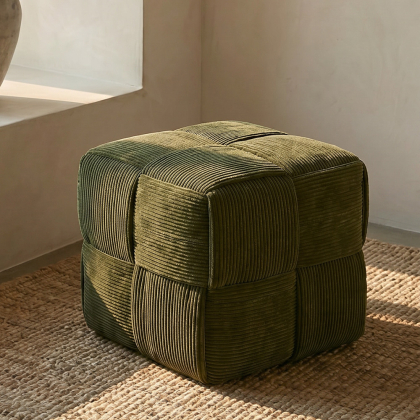 Buy Square Corduroy Upholstered Pouf - Modern Design - Dice Ivory 61451 in the Europe