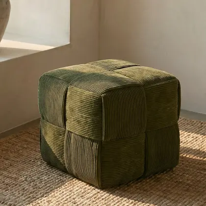 Buy Square Corduroy Upholstered Pouf - Modern Design - Dice Ivory 61451 in the Europe