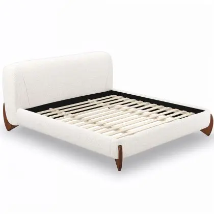 Buy Double bed 160x200 CM - Upholstered in Bouclé Fabric - Emma White 61452 - in the EU 