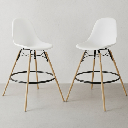 Buy Bar Stool - Scandinavian Design - Wooden Legs - Pack of 2 - Lumi White 61565 in the Europe 