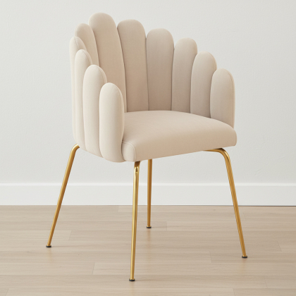Buy Dining Chair Shell-Style in Velvet - Golden Legs - Exotic Glam Beige 61593 with a guarantee 