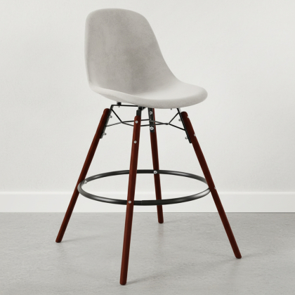 Buy Velvet Bar Stool - Scandinavian Design and Dark Wood Legs - Lumi Light grey 61598 at MyFaktory 
