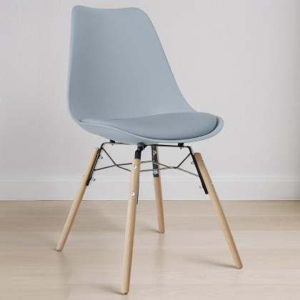 Buy Dining Chair with Cushion - Scandinavian Design and Wooden Legs - Lumi Light grey 61604 home delivery 