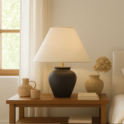 Buy Vintage Table Lamp - Ceramic Base and Fabric Shade - Goldina Black 61737 - in the EU