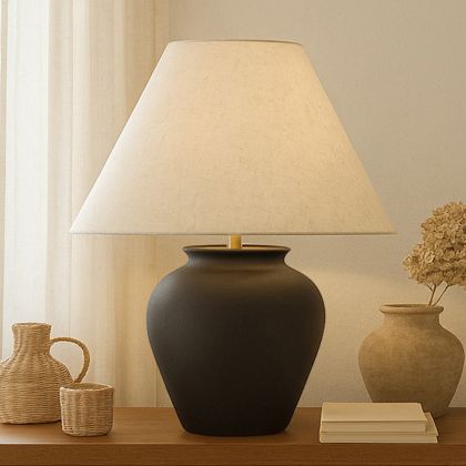 Buy Vintage Table Lamp - Ceramic Base and Fabric Shade - Goldina Black 61737 - in the EU