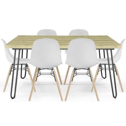Buy Set Table Hairpin (90x150 cm) + 6 Dining Chairs Nordic Lumi White 61752 at MyFaktory 
