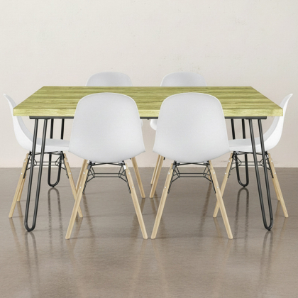 Buy Set Table Hairpin (90x150 cm) + 6 Dining Chairs Nordic Lumi White 61752 home delivery 