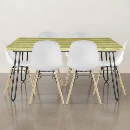Buy Set Table Hairpin (90x150 cm) + 6 Dining Chairs Nordic Lumi White 61752 in the Europe 