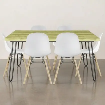 Buy Set Table Hairpin (90x150 cm) + 6 Dining Chairs Nordic Lumi White 61752 at MyFaktory 