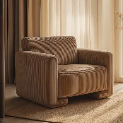 Buy Armchair Upholstered In Velvet Corduroy – Modern Design - Halember Taupe 61755 - prices
