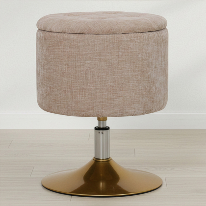 Buy Stool With Storage Upholstered In Chenille - Solrun Beige 61758 in the Europe 