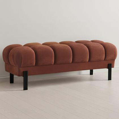 Buy Chesterfield Style Bench Upholstered In Velvet With Iron Legs - Carella Chocolate 61771 at MyFaktory 