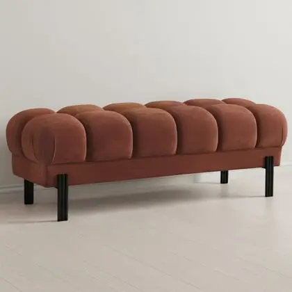 Buy Chesterfield Style Bench Upholstered In Velvet With Iron Legs - Carella Chocolate 61771 - prices 