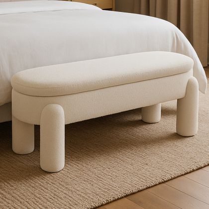 Buy Bench With Storage Upholstered In Off-White Bouclé Fabric – Modern Seat For Living Room And Bedroom - Kylna White 61772 - in the EU