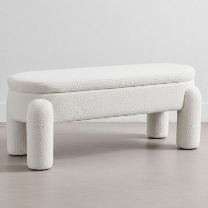 Buy Bench With Storage Upholstered In Off-White Bouclé Fabric – Modern Seat For Living Room And Bedroom - Kylna White 61772 - in the EU