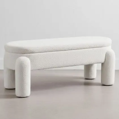 Buy Bench With Storage Upholstered In Off-White Bouclé Fabric – Modern Seat For Living Room And Bedroom - Kylna White 61772 - in the EU