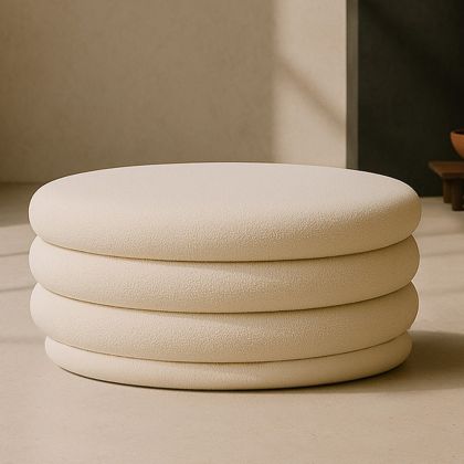 Buy Modern Ottoman With Storage Upholstered In Bouclé Fabric Multifunctional As Coffee Table - Orelia White 61775 - in the EU 