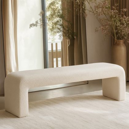 Buy Bench Upholstered In White Bouclé Fabric - Modern Elegant Minimalist - Elvara White 61779 - in the EU 