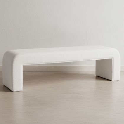 Buy Bench Upholstered In White Bouclé Fabric - Modern Elegant Minimalist - Elvara White 61779 with a guarantee 