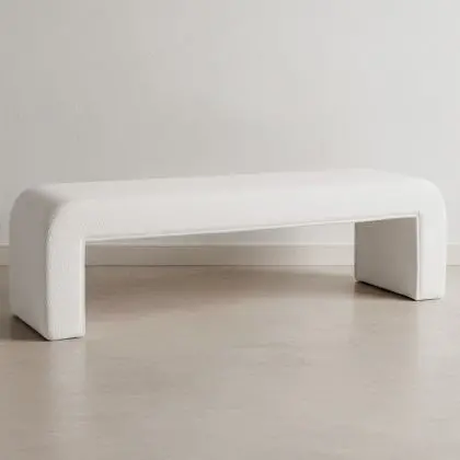 Buy Bench Upholstered In White Bouclé Fabric - Modern Elegant Minimalist - Elvara White 61779 in the Europe 