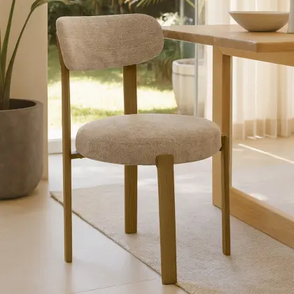 Buy Dining chair Chenille upholstered - Oak effect legs - Ergonomic and modern design - Essentia Cream 61786 in the Europe