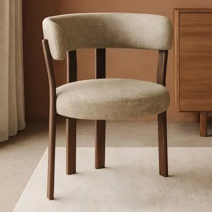 Buy Living room armchair with armrests upholstered in Chenille – Dark wood-effect legs – Ergonomic and modern design – Essentia Cream 61789 - in the EU 