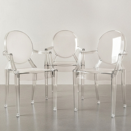 Buy Pack of 3 Transparent Dining Chair - Armrest Design - Louis King Transparent 61826 at MyFaktory 