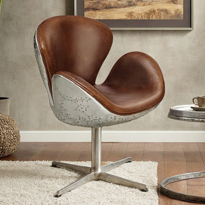 Buy Swin Chair Aviator Armchair - Microfiber Aged Leather Effect Brown 25625 at MyFaktory 