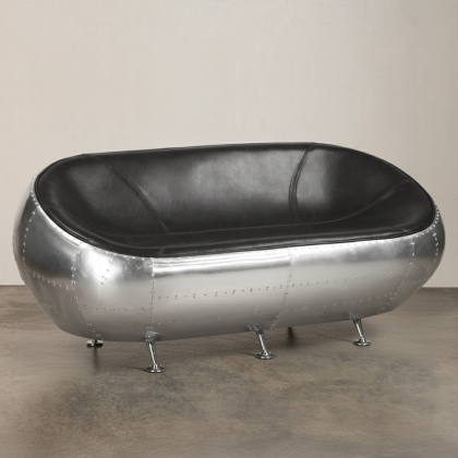 Buy Sofa Pod Aviator Design – 2 Seater – Leather Upholstered Black 26722 - in the EU 