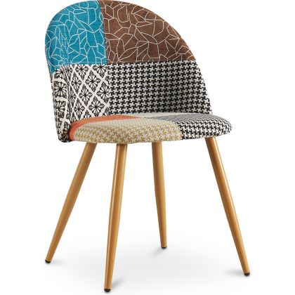 Buy Dining Chair Accent Patchwork Upholstered Scandi Retro Design Wooden Legs - Bennett Amy Multicolour 59933 in the Europe