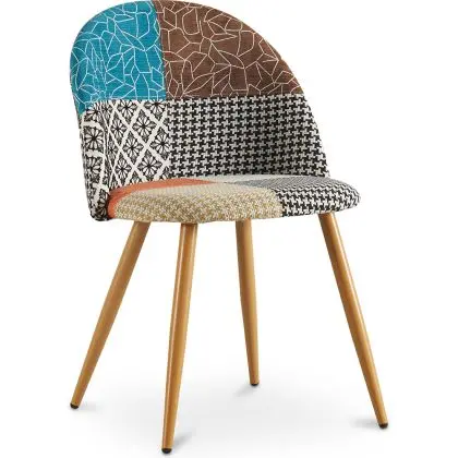 Buy Dining Chair Accent Patchwork Upholstered Scandi Retro Design Wooden Legs - Bennett Amy Multicolour 59933 - in the EU