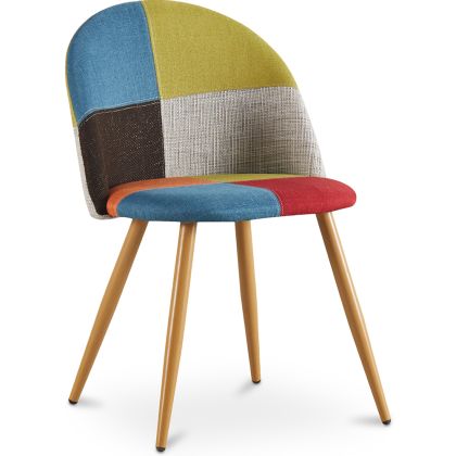 Buy Dining Chair Accent Patchwork Upholstered Scandi Retro Design Wooden Legs - Bennett Fiona Multicolour 59934 home delivery