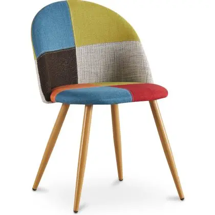 Buy Dining Chair Accent Patchwork Upholstered Scandi Retro Design Wooden Legs - Bennett Fiona Multicolour 59934 - prices