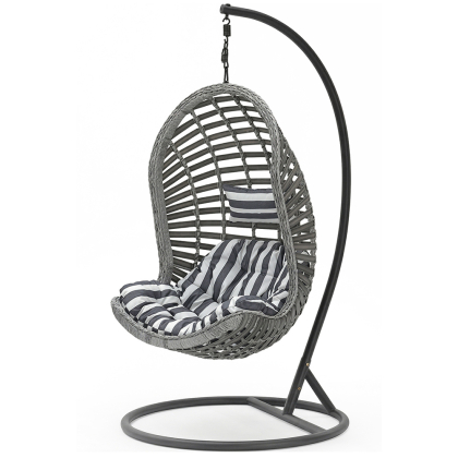 Buy Hanging Garden Chair Rattan Synthetic Design Boho Bali Egg Style - Etania Grey 60017 with a guarantee