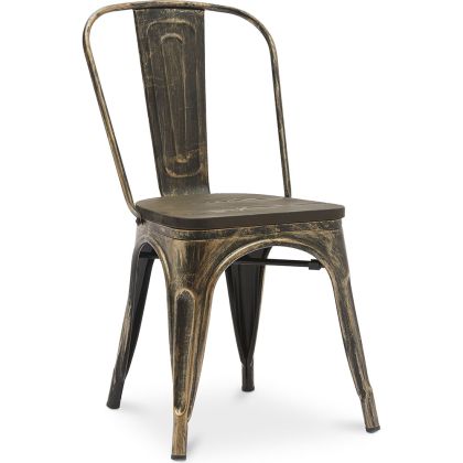 Buy Dining Chair Bistrot Metalix Industrial Metal and Dark Wood - New Edition Metallic bronze 60124 - prices