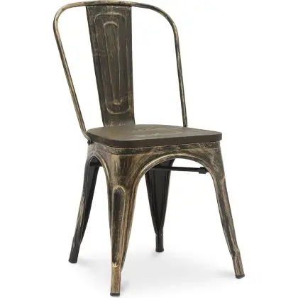 Buy Dining Chair Bistrot Metalix Industrial Metal and Dark Wood - New Edition Metallic bronze 60124 at MyFaktory