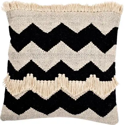 Buy Square Cotton Cushion in Boho Bali Style cover + filling - Gwen White / Black 60182 with a guarantee