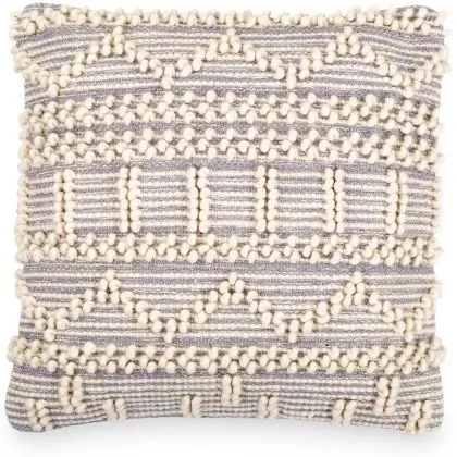 Buy Square Cushion in Boho Bali Style, Cotton & Wool cover + filling - Mirenva Grey 60194 with a guarantee