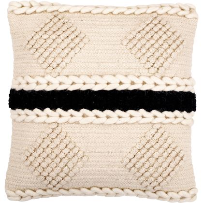 Buy Square Cushion in Boho Bali Style, Cotton & Wool cover + filling - Minerva Black 60195 at MyFaktory
