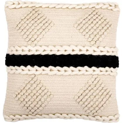 Buy Square Cushion in Boho Bali Style, Cotton & Wool cover + filling - Minerva Black 60195 - in the EU