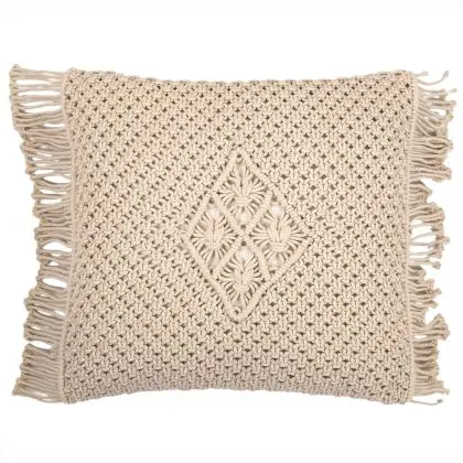 Buy Square Cotton Cushion in Boho Bali Style cover + filling - Mecanda Cream 60199 - prices