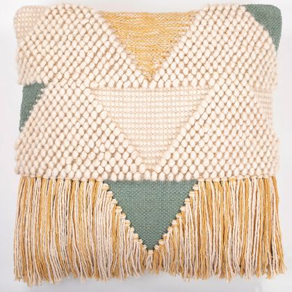 Buy Square Cushion in Boho Bali Style, Cotton & Wool cover + filling - Metsal Multicolour 60201 home delivery