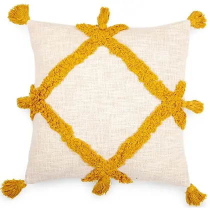 Buy Square Cotton Cushion in Boho Bali Style cover + filling - Olra Yellow 60204 with a guarantee
