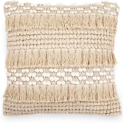 Buy Square Cotton Cushion in Boho Bali Style cover + filling - Serba Cream 60209 in the Europe