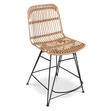 Buy Counter Stool in Boho Bali Design, Rattan and Iron - Creto Black 60293 with a guarantee