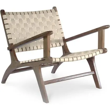 Buy Armchair with Armrests Boho Bali Design - Wood and Linen - Grau Beige 60467 at MyFaktory