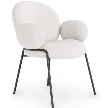 Buy Dining Chair with Armrests - Bouclé Fabric Upholstery - Toler White 60626 home delivery