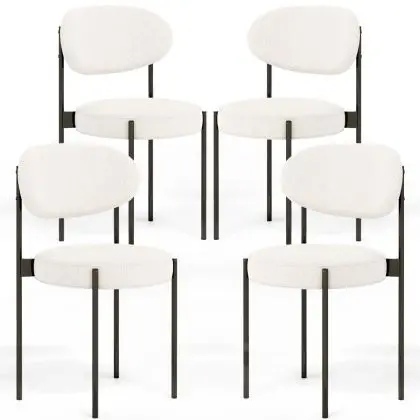Buy Pack of 4 - Dining Chair - Upholstered in Bouclé Fabric - Black Metal - Martha White 61005 - in the EU